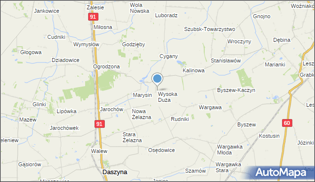 mapa Wysoka Duża, Wysoka Duża gmina Kutno na mapie Targeo